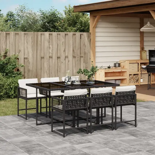 Gossi set mobilier de gradina cu perne, 7 piese, negru, poliratan