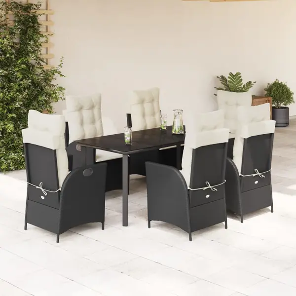 Gossi set mobilier de gradina cu perne, 7 piese, negru, poliratan