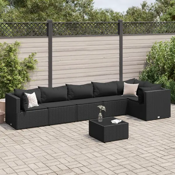 Gossi set mobilier de gradina cu perne, 7 piese, negru, poliratan