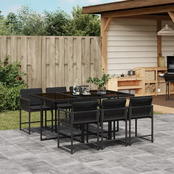 Gossi set mobilier de gradina cu perne, 7 piese, negru, poliratan