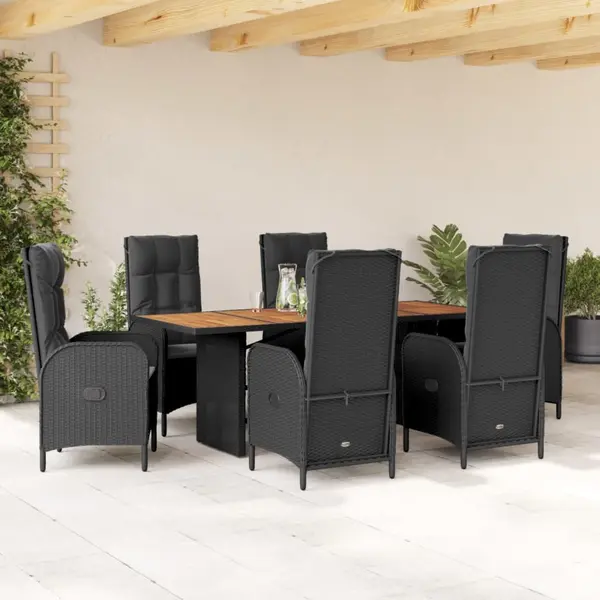 Gossi set mobilier de gradina cu perne, 7 piese, negru, poliratan