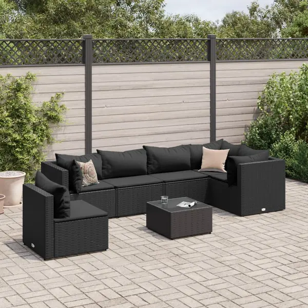 Gossi set mobilier de gradina cu perne, 7 piese, negru, poliratan