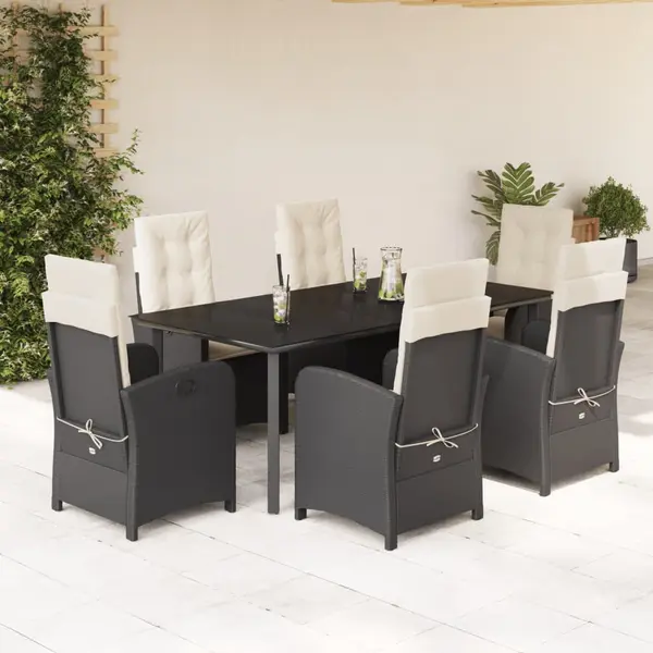 Gossi set mobilier de gradina cu perne, 7 piese, negru, poliratan