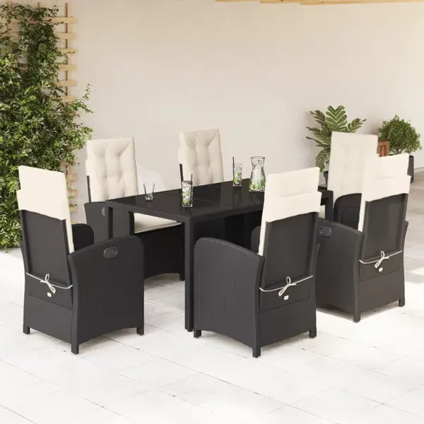 Gossi set mobilier de gradina cu perne, 7 piese, negru, poliratan
