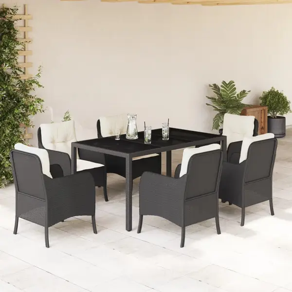 Gossi set mobilier de gradina cu perne, 7 piese, negru, poliratan