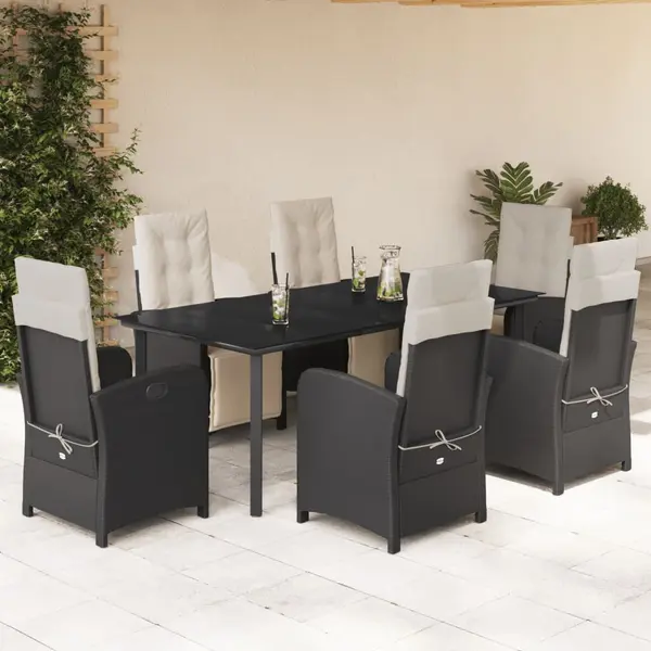 Gossi set mobilier de gradina cu perne, 7 piese, negru, poliratan