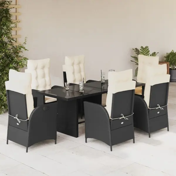 Gossi set mobilier de gradina cu perne, 7 piese, negru, poliratan