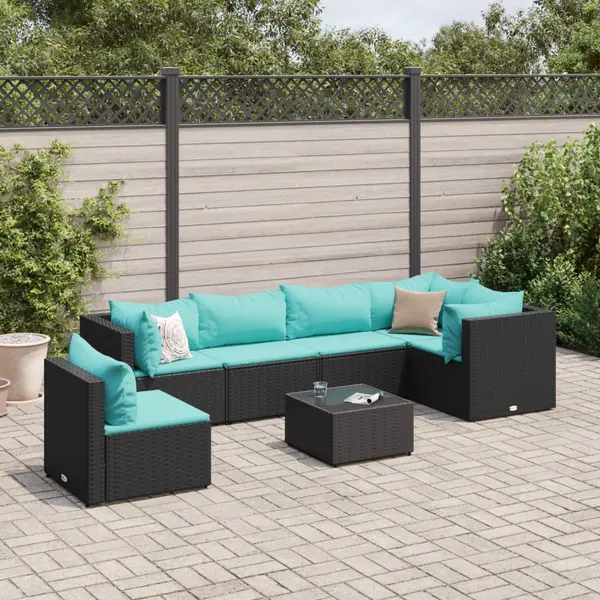 Gossi set mobilier de gradina cu perne, 7 piese, negru, poliratan