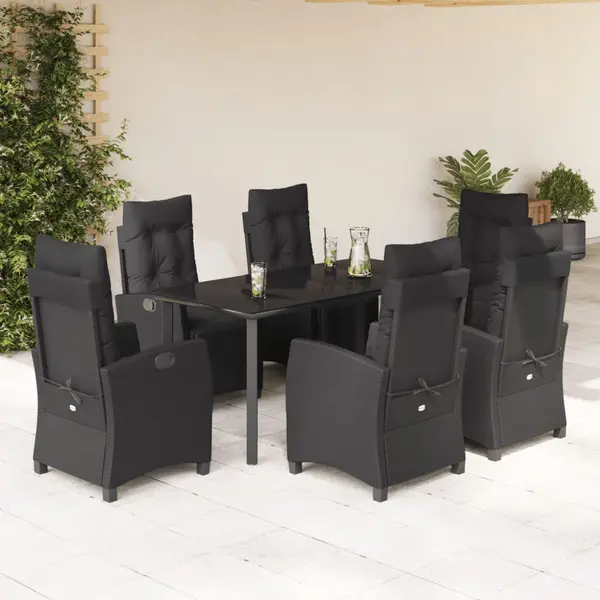Gossi set mobilier de gradina cu perne, 7 piese, negru, poliratan