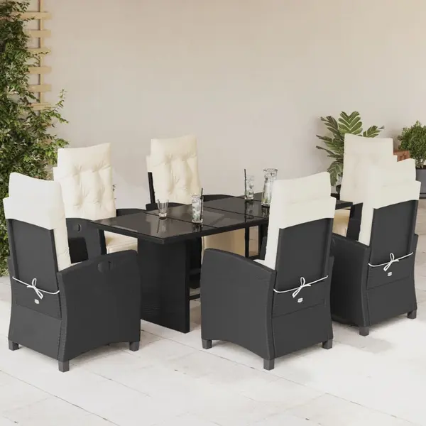 Gossi set mobilier de gradina cu perne, 7 piese, negru, poliratan