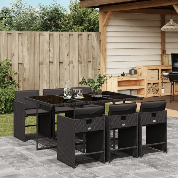 Gossi set mobilier de gradina cu perne, 7 piese, negru, poliratan