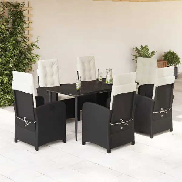 Gossi set mobilier de gradina cu perne, 7 piese, negru, poliratan