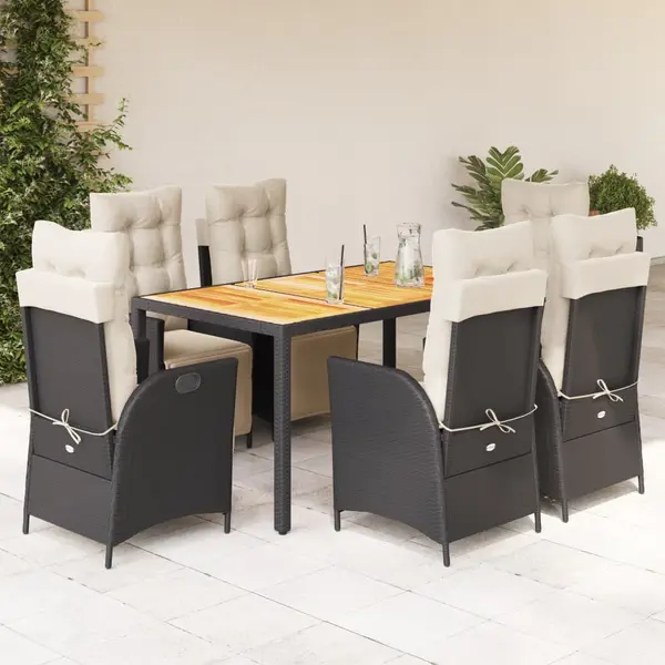 Gossi set mobilier de gradina cu perne, 7 piese, negru, poliratan