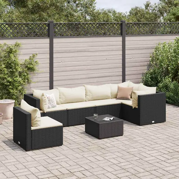 Gossi set mobilier de gradina cu perne, 7 piese, negru, poliratan