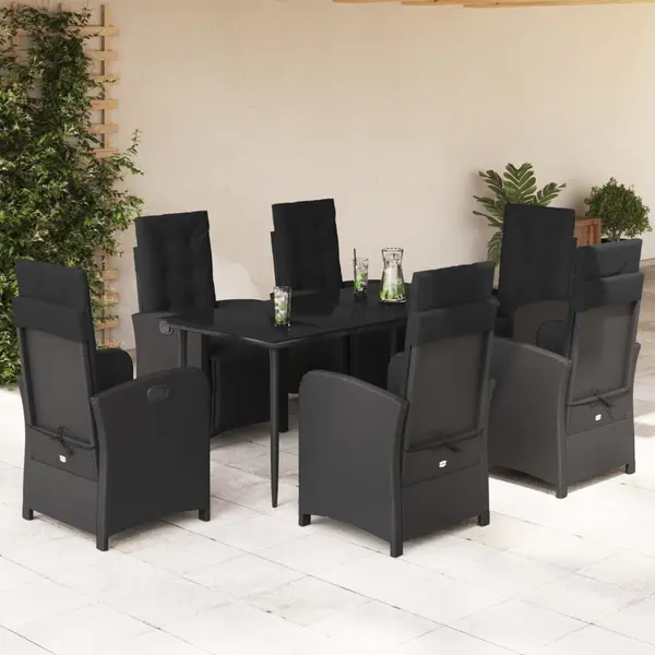 Gossi set mobilier de gradina cu perne, 7 piese, negru, poliratan