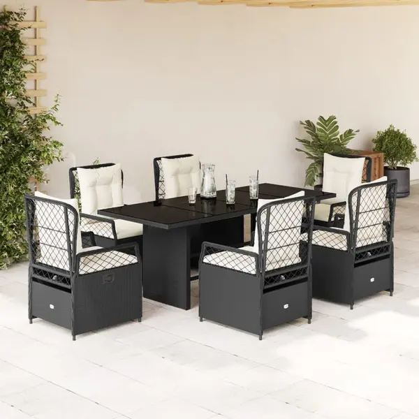 Gossi set mobilier de gradina cu perne, 7 piese, negru, poliratan