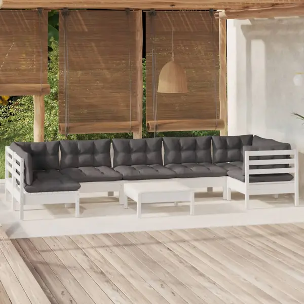 Gossi set mobilier de gradina cu perne, 8 piese, alb, lemn de pin