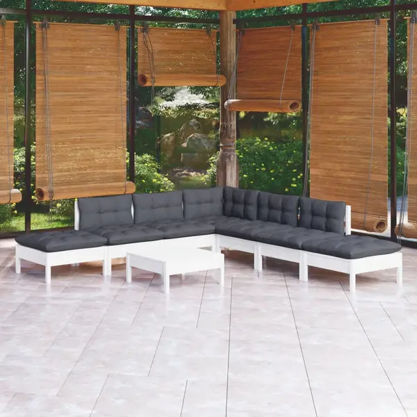 Gossi set mobilier de gradina cu perne, 8 piese, alb, lemn de pin