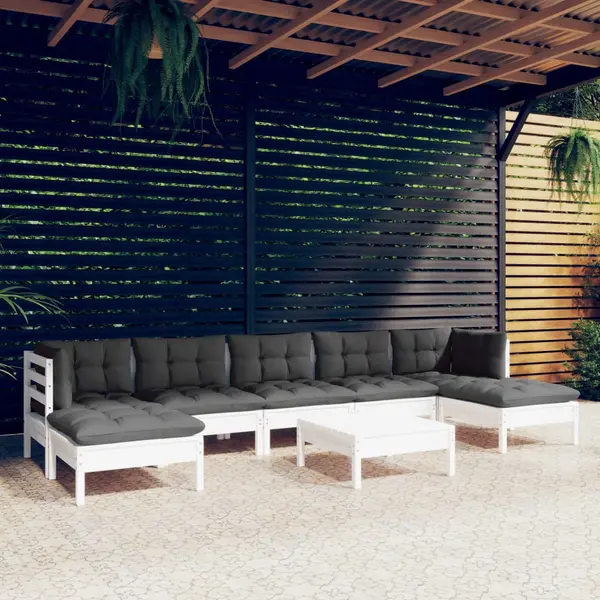 Gossi set mobilier de gradina cu perne, 8 piese, alb, lemn de pin