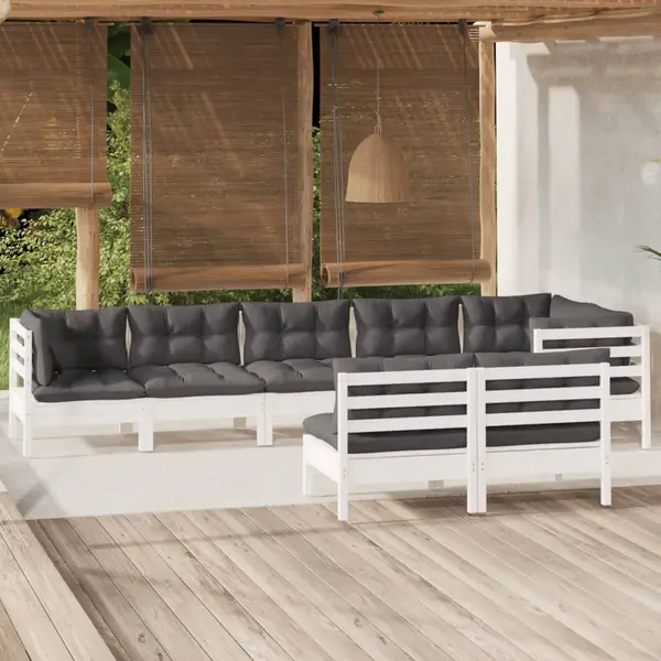 Gossi set mobilier de gradina cu perne, 8 piese, alb, lemn masiv pin