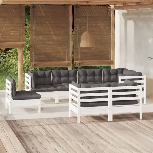 Gossi set mobilier de gradina cu perne, 8 piese, alb, lemn masiv pin