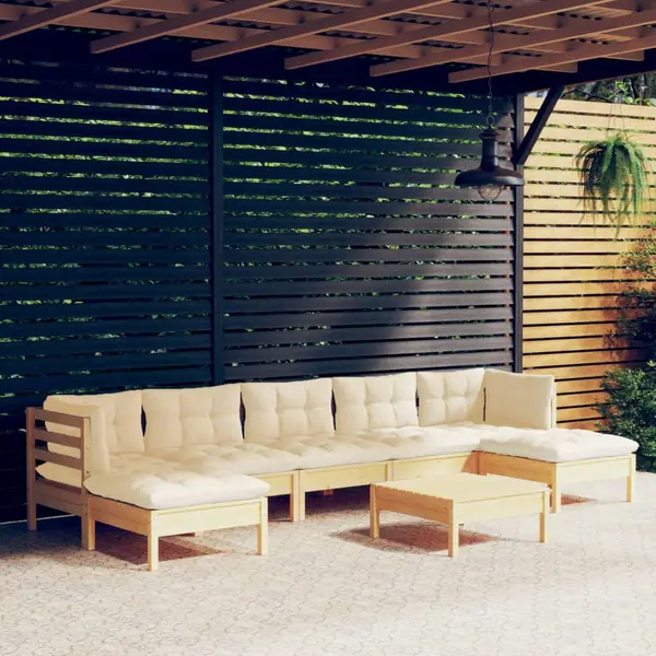 Gossi set mobilier de gradina cu perne, 8 piese, crem, lemn de pin
