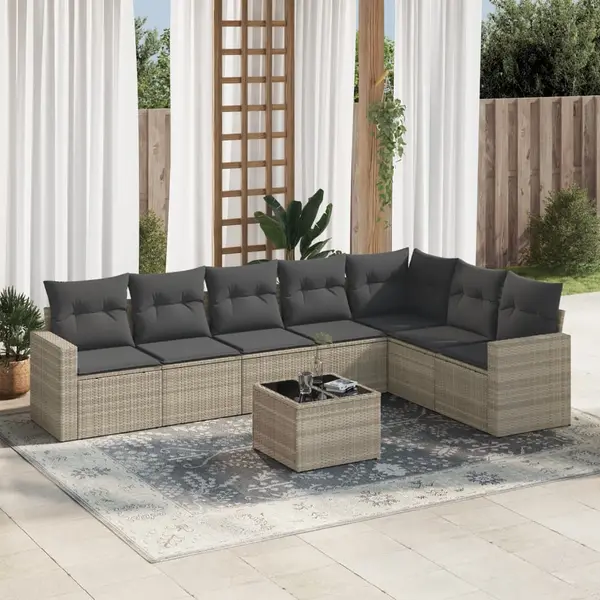 Gossi set mobilier de gradina cu perne, 8 piese gri deschis poliratan