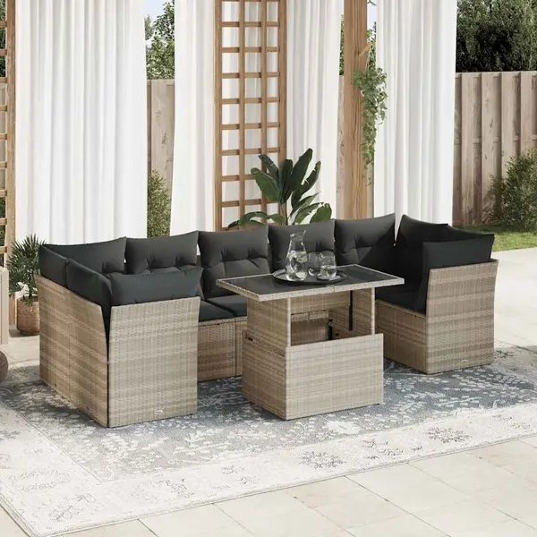 Gossi set mobilier de gradina cu perne, 8 piese gri deschis poliratan