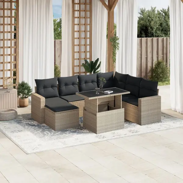 Gossi set mobilier de gradina cu perne, 8 piese gri deschis poliratan