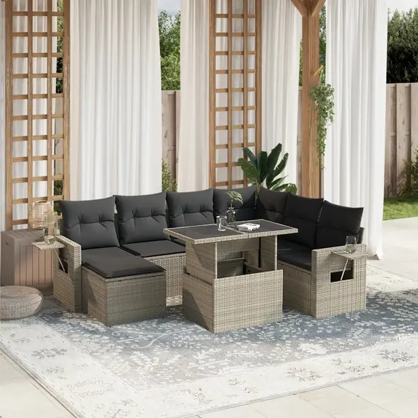 Gossi set mobilier de gradina cu perne, 8 piese gri deschis poliratan