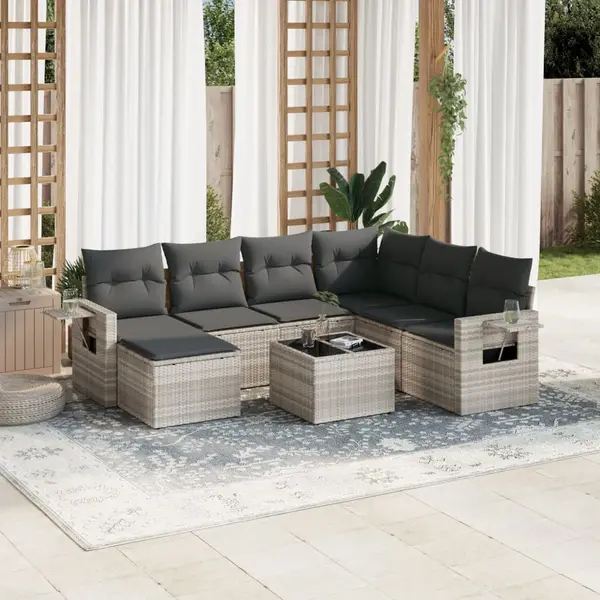 Gossi set mobilier de gradina cu perne, 8 piese gri deschis poliratan