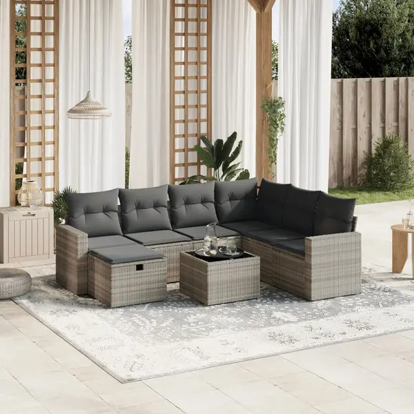 Gossi set mobilier de gradina cu perne, 8 piese gri deschis poliratan