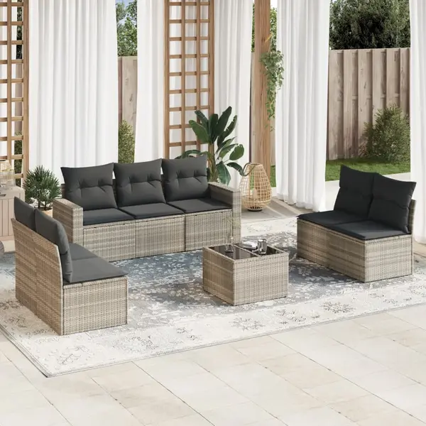 Gossi set mobilier de gradina cu perne, 8 piese gri deschis poliratan