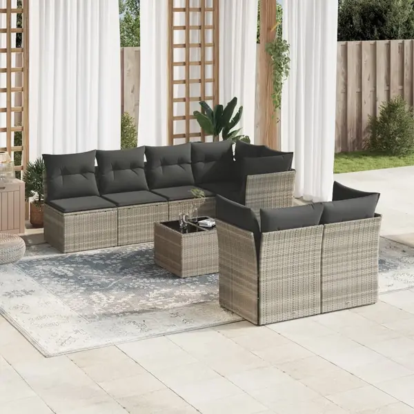 Gossi set mobilier de gradina cu perne, 8 piese gri deschis poliratan