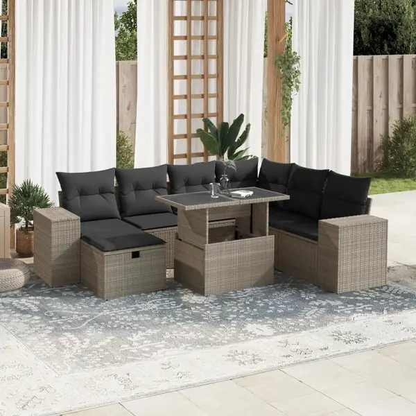 Gossi set mobilier de gradina cu perne, 8 piese gri deschis poliratan