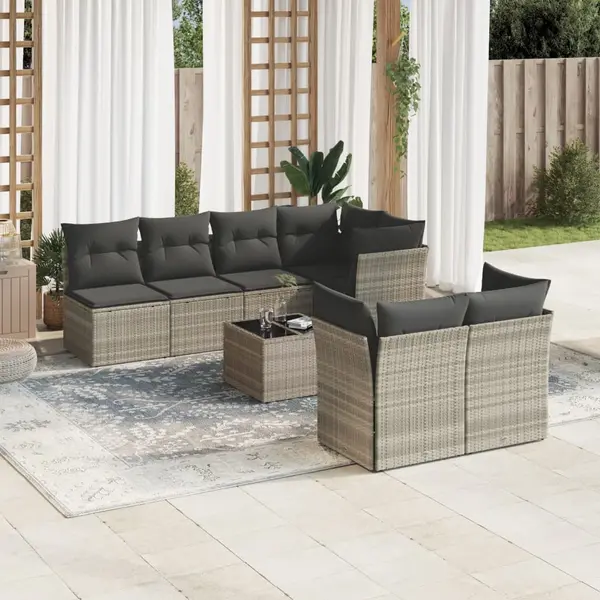 Gossi set mobilier de gradina cu perne, 8 piese gri deschis poliratan