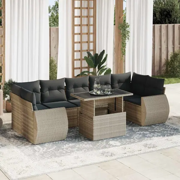 Gossi set mobilier de gradina cu perne, 8 piese gri deschis poliratan