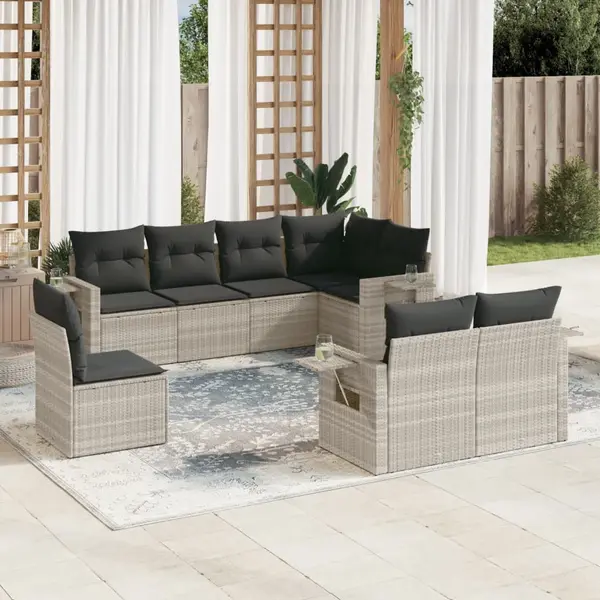 Gossi set mobilier de gradina cu perne, 8 piese gri deschis poliratan