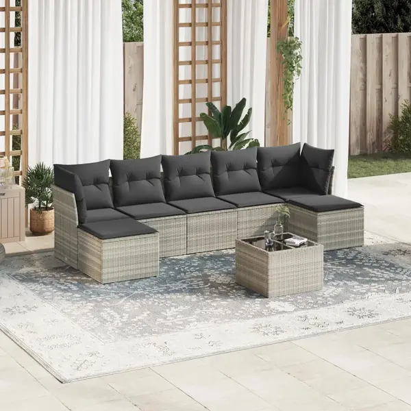 Gossi set mobilier de gradina cu perne, 8 piese gri deschis poliratan