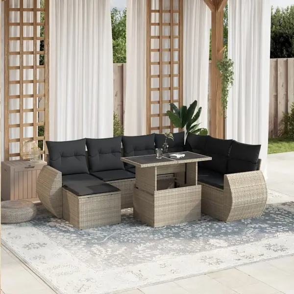 Gossi set mobilier de gradina cu perne, 8 piese gri deschis poliratan