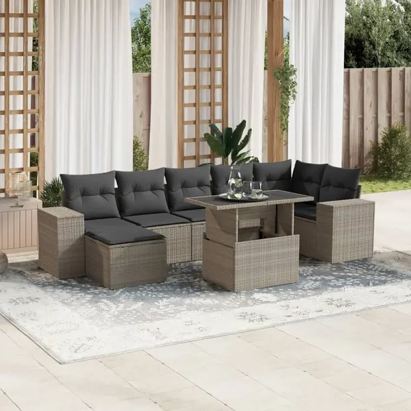 Gossi set mobilier de gradina cu perne, 8 piese gri deschis poliratan