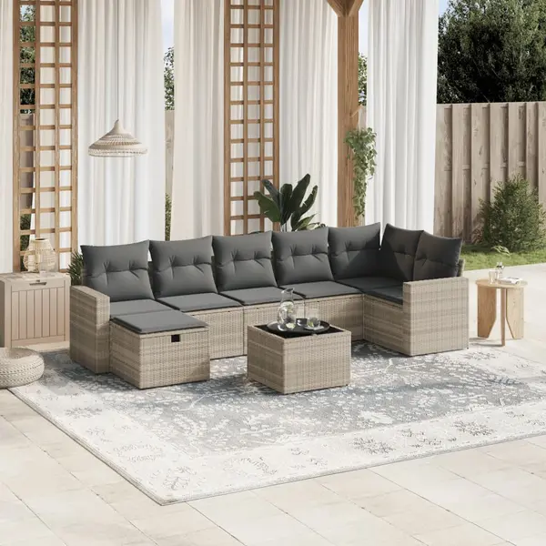 Gossi set mobilier de gradina cu perne, 8 piese gri deschis poliratan