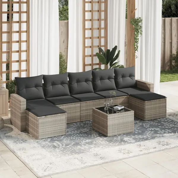 Gossi set mobilier de gradina cu perne, 8 piese gri deschis poliratan