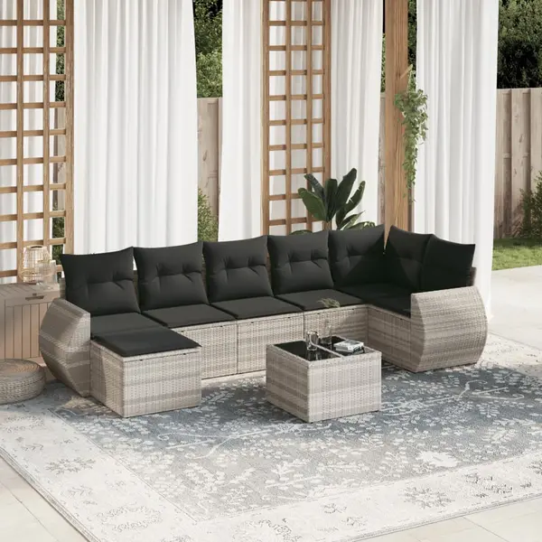 Gossi set mobilier de gradina cu perne, 8 piese gri deschis poliratan