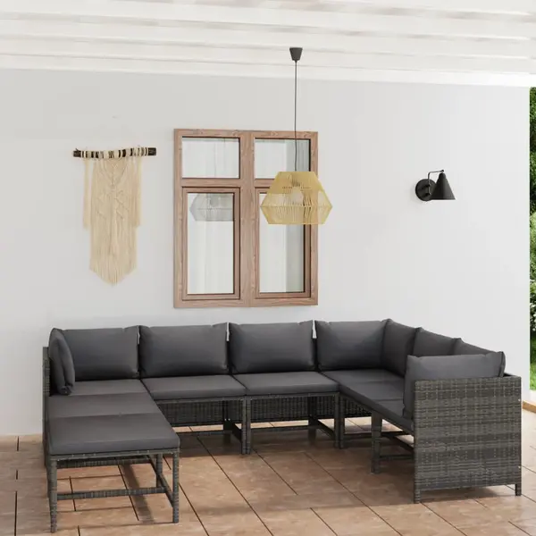 Gossi set mobilier de gradina cu perne, 8 piese, gri, poliratan