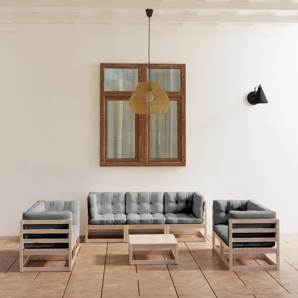 Gossi set mobilier de gradina cu perne, 8 piese, lemn masiv de pin