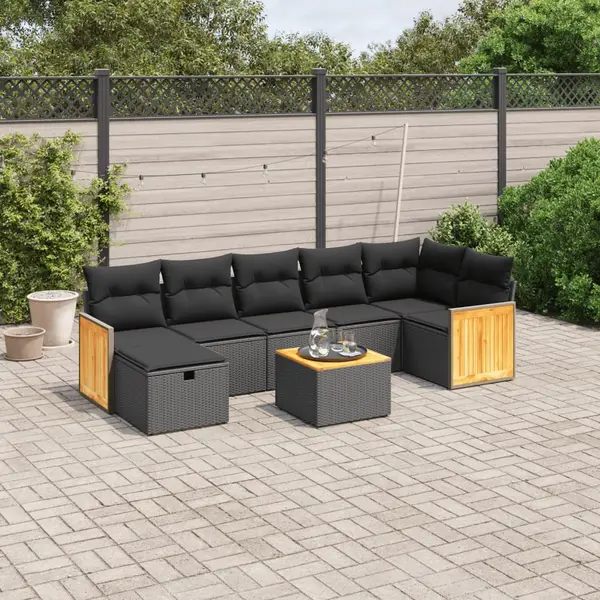 Gossi set mobilier de gradina cu perne, 8 piese, negru, poliratan