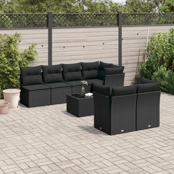 Gossi set mobilier de gradina cu perne, 8 piese, negru, poliratan