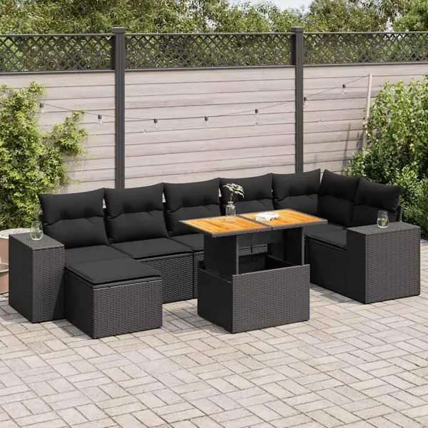 Gossi set mobilier de gradina cu perne, 8 piese, negru, poliratan