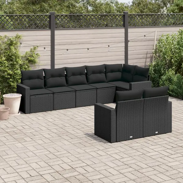 Gossi set mobilier de gradina cu perne, 8 piese, negru, poliratan
